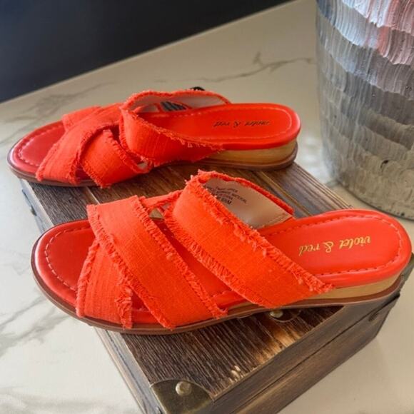 Violet & Red Primm Silver Wedge Sandals in Orange-Red - Picture 5 of 9